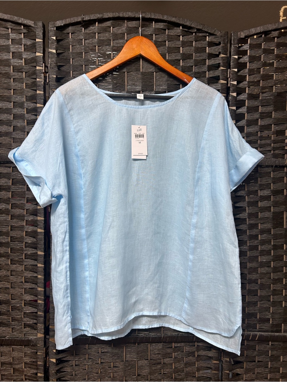 J. Jill light blue linen blouse size medium with cuff sleeved brand new large